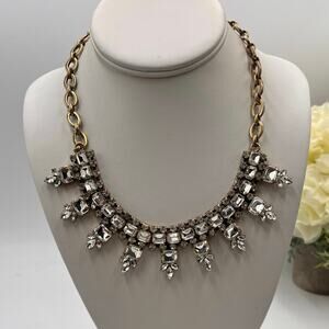 J. crew Sparkling‎ Rhinestone Fancy Bling Statement Gold Ox Necklace